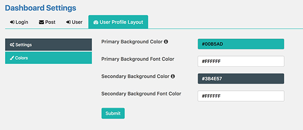 How to customise the layout colours in Frontend Dashboard