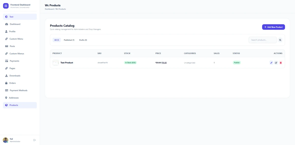 Store Manager Frontend Products Catalog