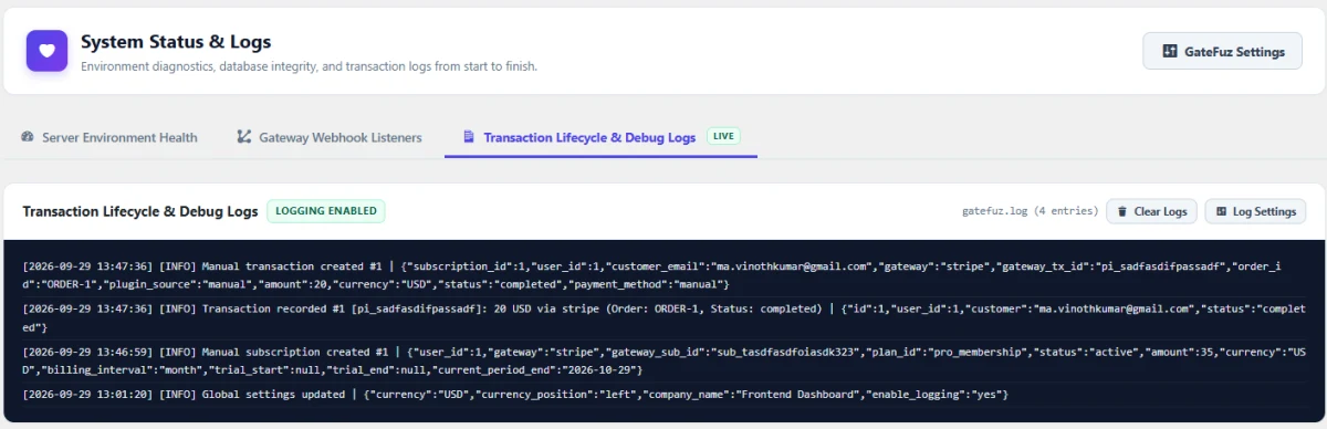 Live Terminal-Style Debug Console for Full Visibility
