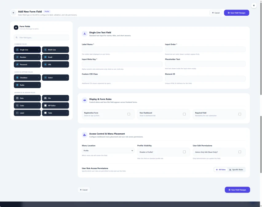 Custom User Profile Fields & Registration Data Collection